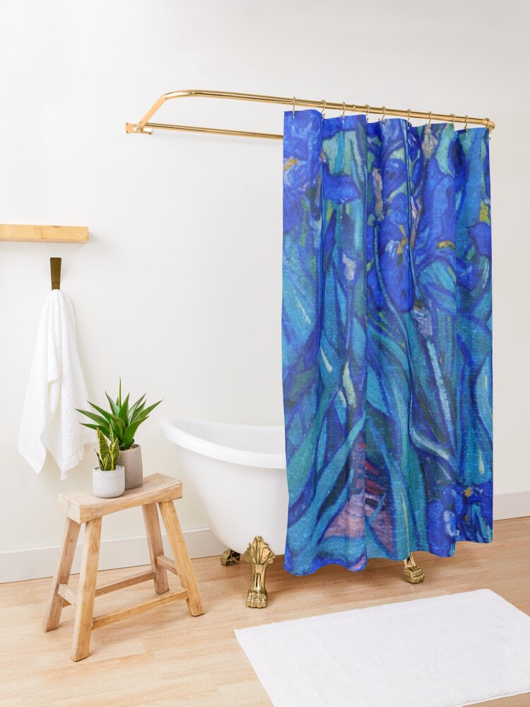 Alternate view of Van Gogh Irises in Indigo Shower Curtain