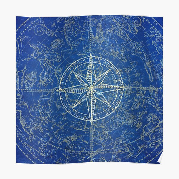 Map of the Heavens in Blue Poster