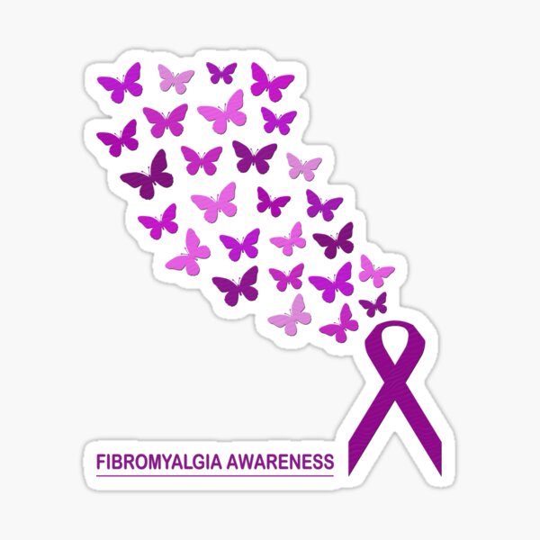 Fibromyalgia Awareness Purple Ribbon with Butterflies Flying - 2 Sticker