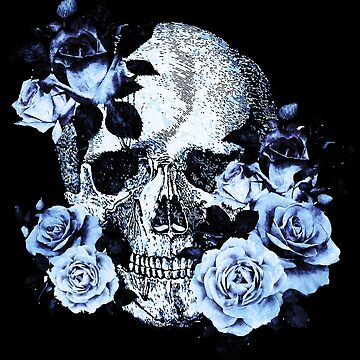 blue Vintage old style Tribe skull art roses floral