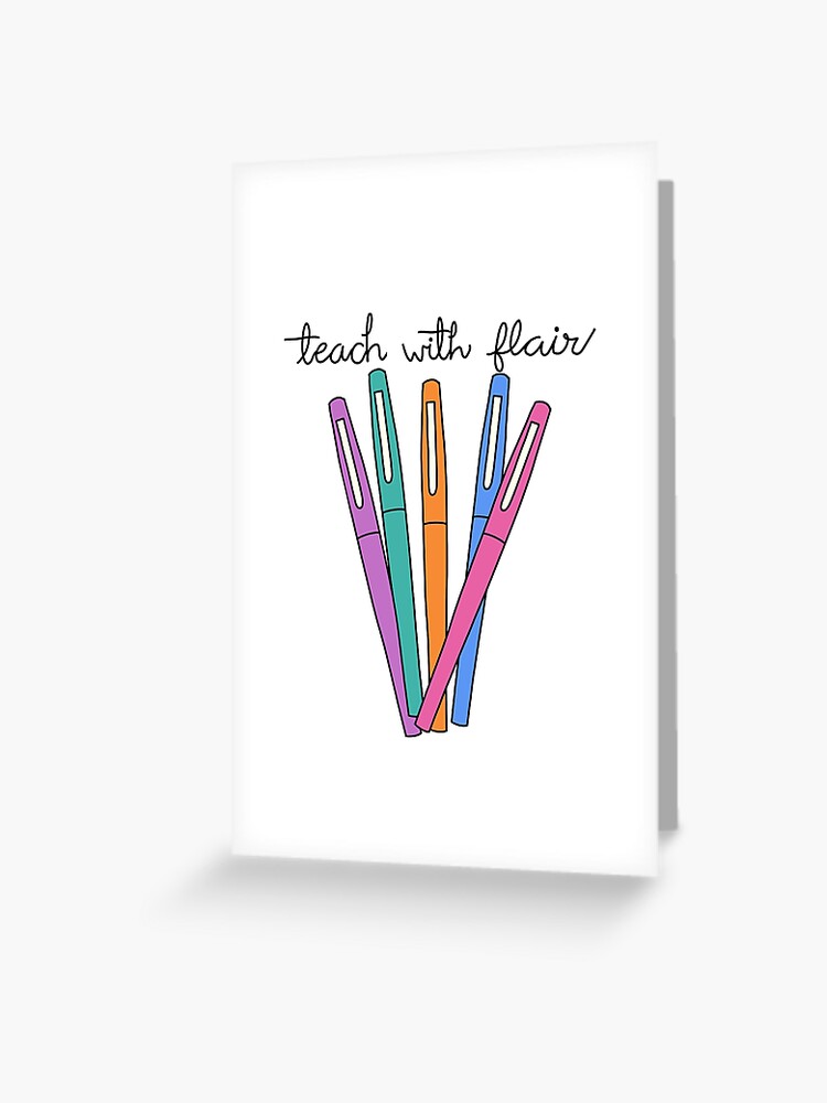Teacher Flair Pen Pattern with White Background Greeting Card for