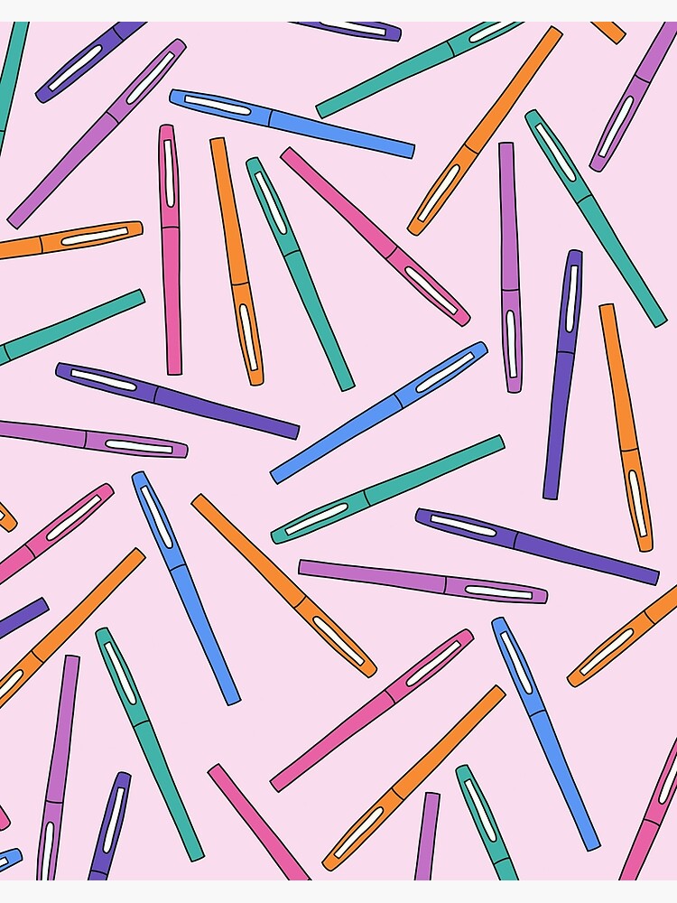 School supplies, stationery on pink background. Pens pencils