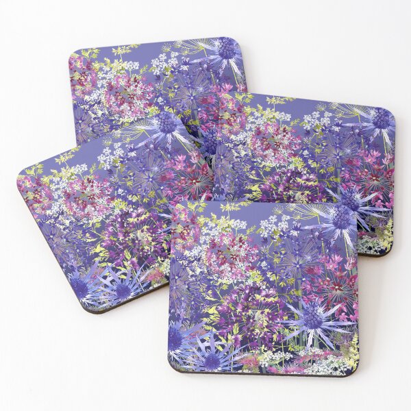 Midnight Garden - Sea Holly, Alliums, Cow Parsley & Grasses Coasters (Set of 4)