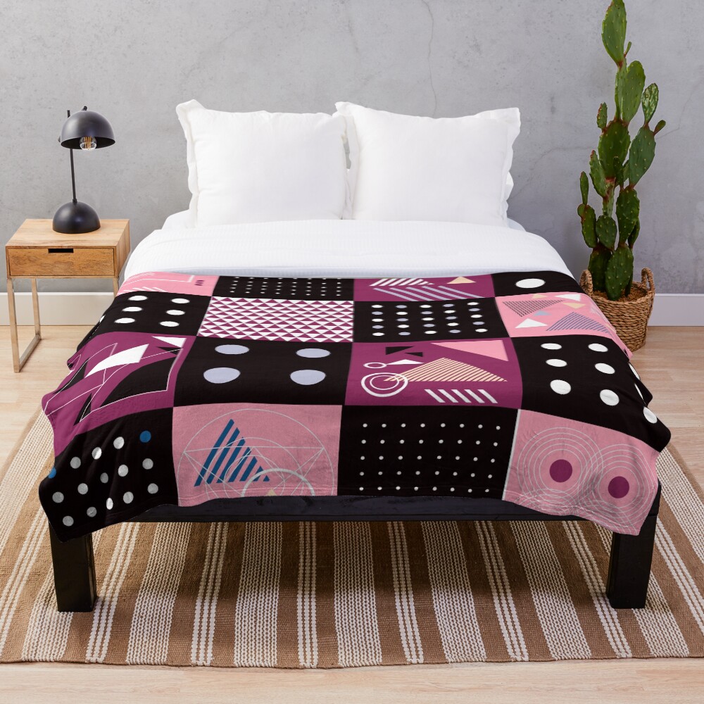 Retro Patchwork Squares Funky yet Eclectic Design Throw Blanket