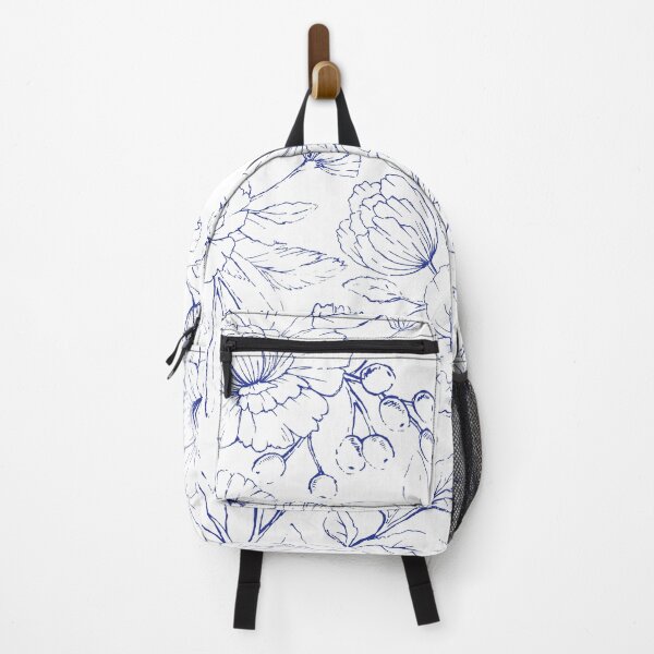 Modern hand drawn navy blue white elegant floral pattern Backpack