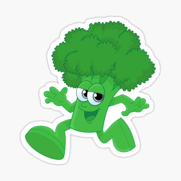 Vista previa del artículo con la obra «Cute Funny Broccoli Healthy Food Character», diseñado y vendido por StickersPlus.