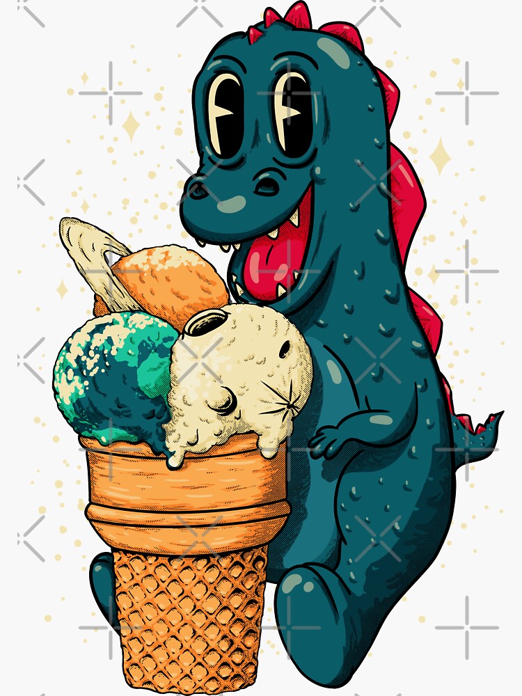 Cute dinosaur with mint ice cream. Summer vibe, flat style