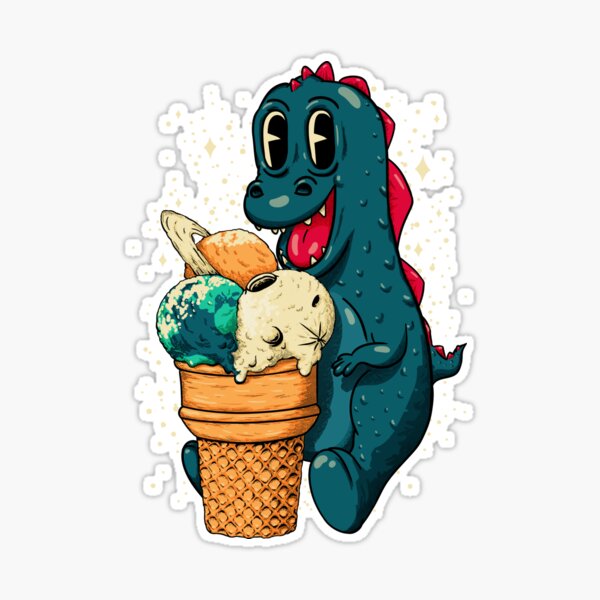 Cute dinosaur with mint ice cream. Summer vibe, flat style