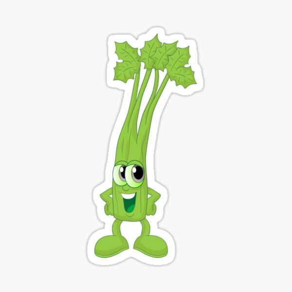 Vista previa del artículo con la obra «Cute Celery Funny Healthy Food Character », diseñado y vendido por StickersPlus.