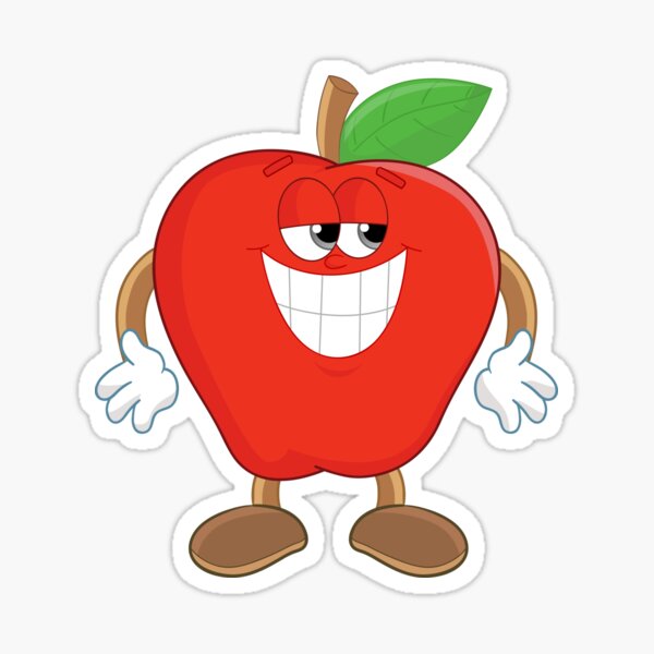 Vista previa del artículo con la obra «Cute Apple Funny Healthy Food Character», diseñado y vendido por StickersPlus.