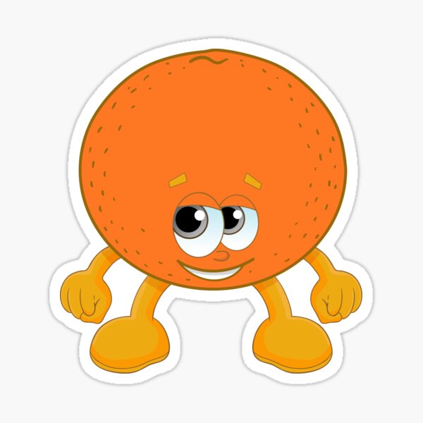 Vista previa del artículo con la obra «Cute Orange Funny Healthy Food Character», diseñado y vendido por StickersPlus.