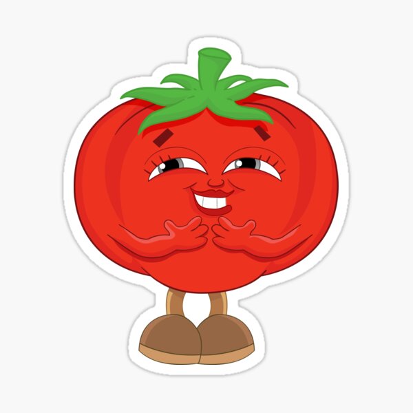 Vista previa del artículo con la obra «Cute Tomato Funny Healthy Food Character», diseñado y vendido por StickersPlus.
