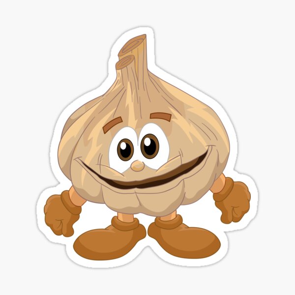 Vista previa del artículo con la obra «Cute Garlic Funny Healthy Food Character», diseñado y vendido por StickersPlus.