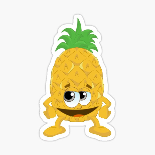 Vista previa del artículo con la obra «Cute Pineapple Funny Healthy Food Character», diseñado y vendido por StickersPlus.