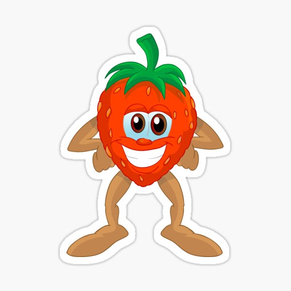 Vista previa del artículo con la obra «Cute Strawberry Funny Healthy Food Character», diseñado y vendido por StickersPlus.