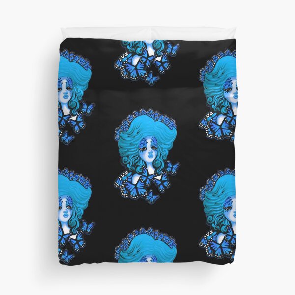 Blue Monarch Queen Duvet Cover