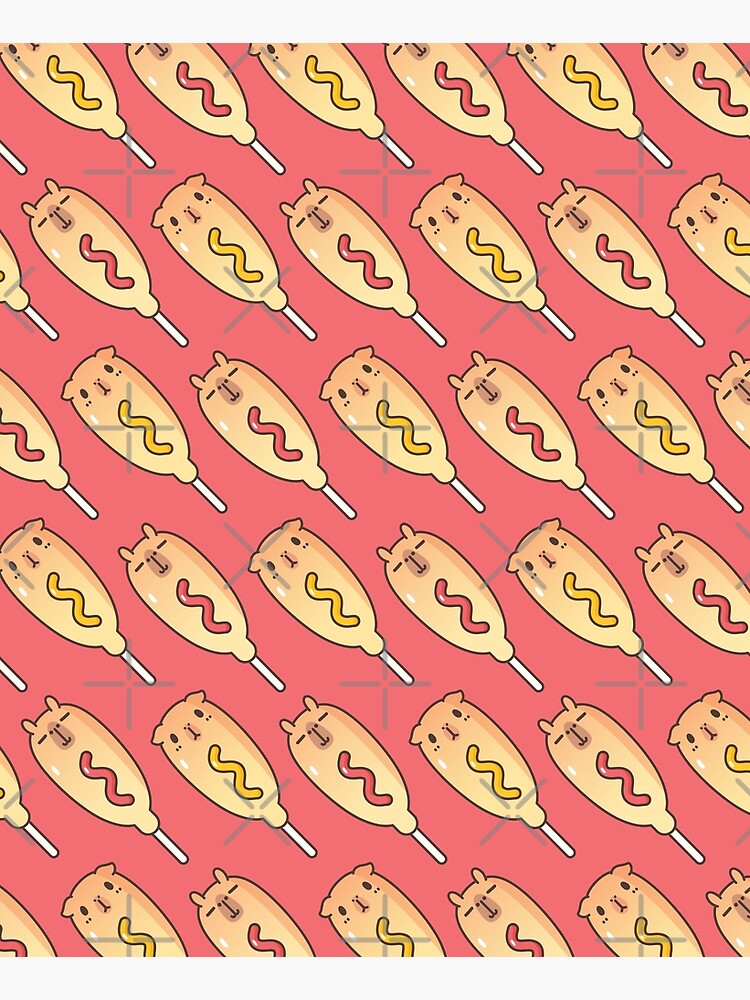 Bubu and Moonch, Corn Dog Pattern in Red by Miri-Noristudio