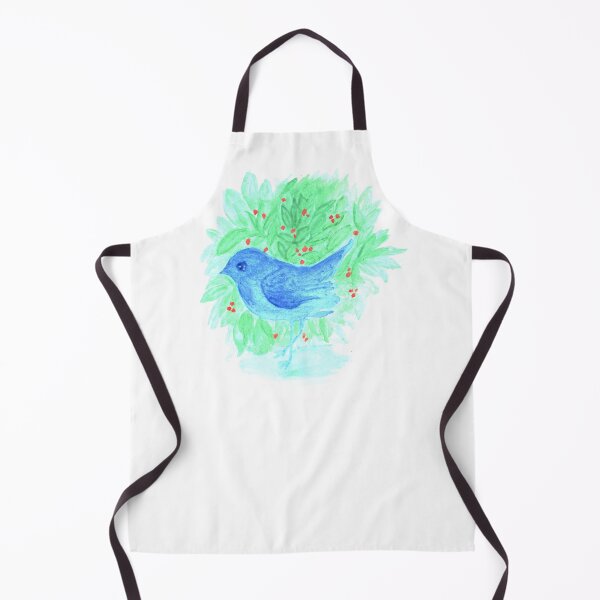 Item preview, blue bird and shrub watercolor painting designed and sold by Anna Lemos.