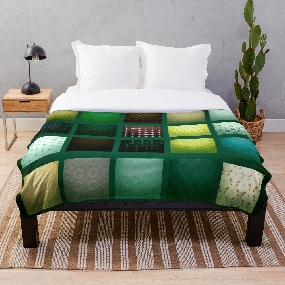Green Bohemian Contemporary Tile Print Throw Blanket