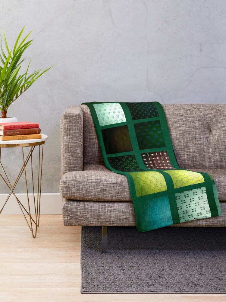 Alternate view of Green Bohemian Contemporary Tile Print Throw Blanket