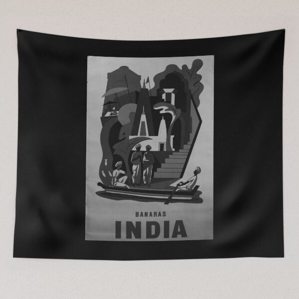 Item preview, Banaras India Noire vintage travel poster designed and sold by stickart-marek.