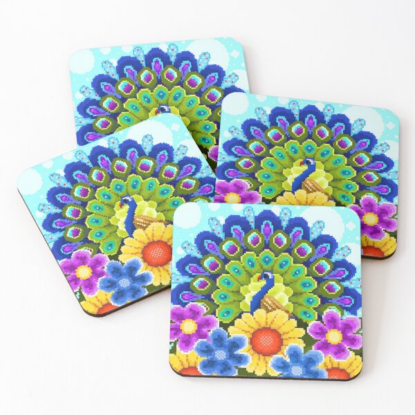 Item preview, Pixelated Peacock and Flowers designed and sold by HopeDetour.