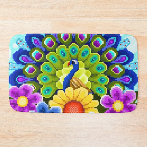 Item preview, Pixelated Peacock and Flowers designed and sold by HopeDetour.