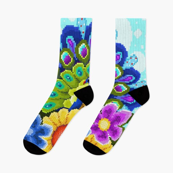 Item preview, Pixelated Peacock and Flowers designed and sold by HopeDetour.