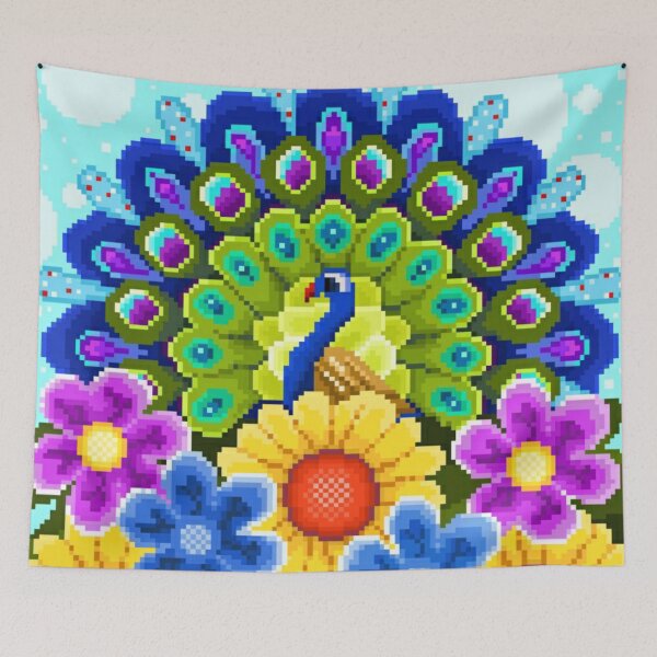 Item preview, Pixelated Peacock and Flowers designed and sold by HopeDetour.