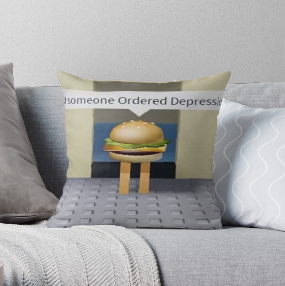 Roblox Cheeseburger Meme Throw Pillow By Memelibrary Redbubble - roblox roblox follow we are proud to announce that roblox