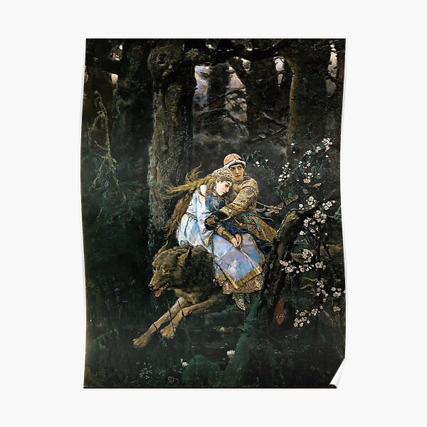 Ivan Tsarevich Riding the Grey Wolf - Viktor Vasnetsov - 1889 Poster