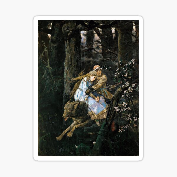Ivan Tsarevich Riding the Grey Wolf - Viktor Vasnetsov - 1889 Sticker