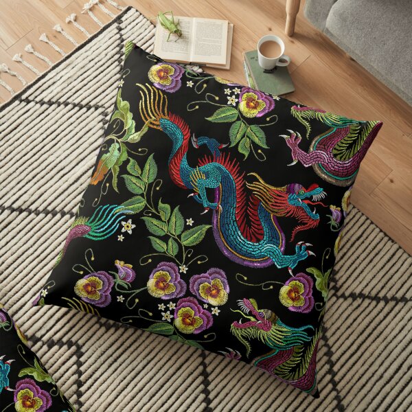Embroidery asian dragons Floor Pillow