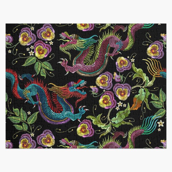 Embroidery asian dragons Jigsaw Puzzle