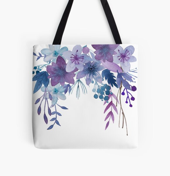 Canvas tote bag Purple flower print, Simple Floral canvas tote bag
