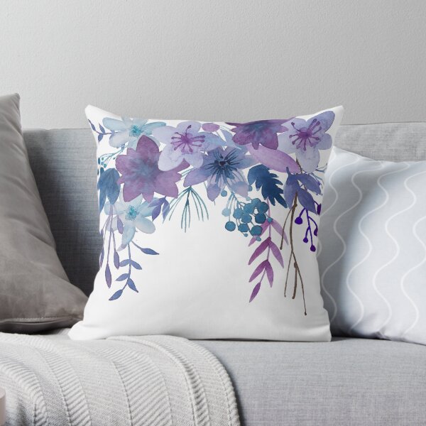 Blue Purple Flowers Throw Pillow