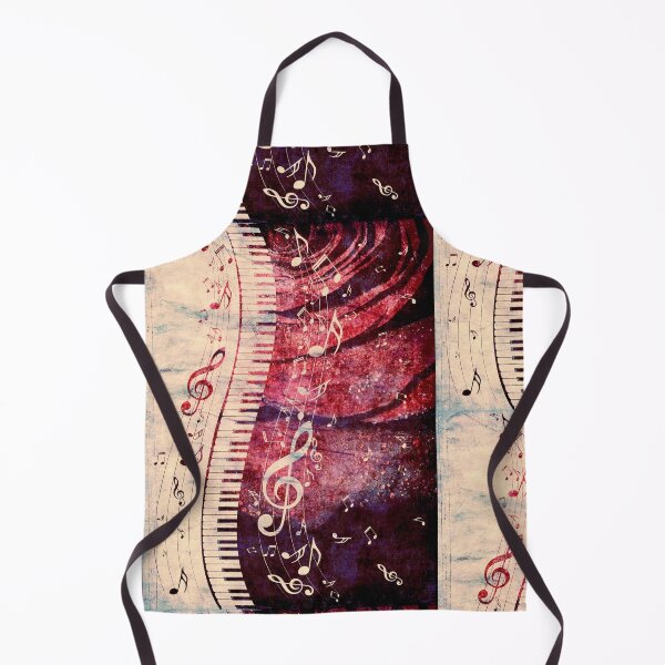 Piano Keyboard with Music Notes Grunge Apron