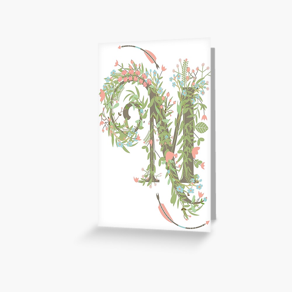 Monogram Letter M with Romantic Vintage Flowers Greeting Card for Sale by  Trish Dish