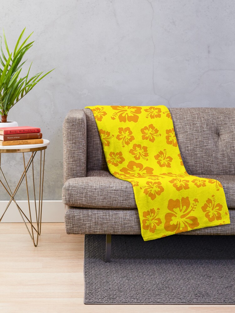 Yellow and Orange Hibiscus Floral Pattern Hawaiian Tropical Print