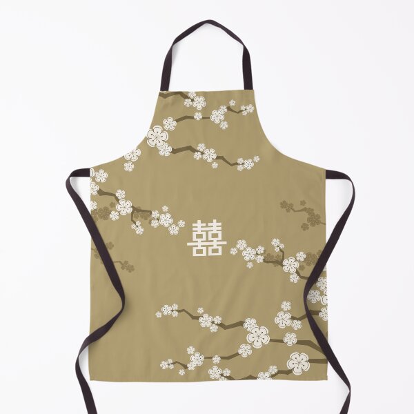 Item preview, Ivory White Oriental Cherry Blossoms on Gold and Chinese Wedding Double Happiness | Japanese Sakura © fatfatin designed and sold by fatfatin.