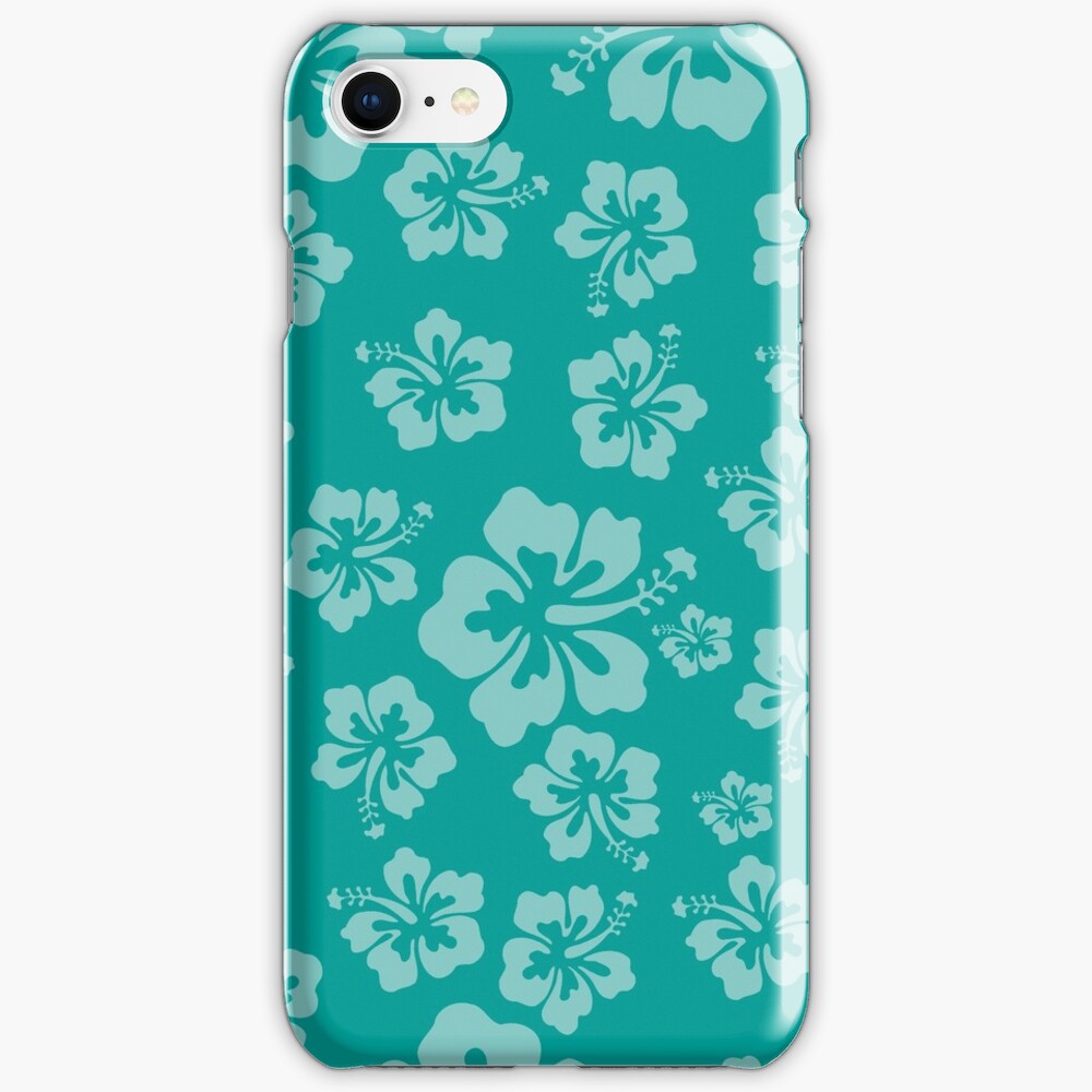 "Tropical Teal Hibiscus Flower Floral Pattern Hawaiian Print" iPhone