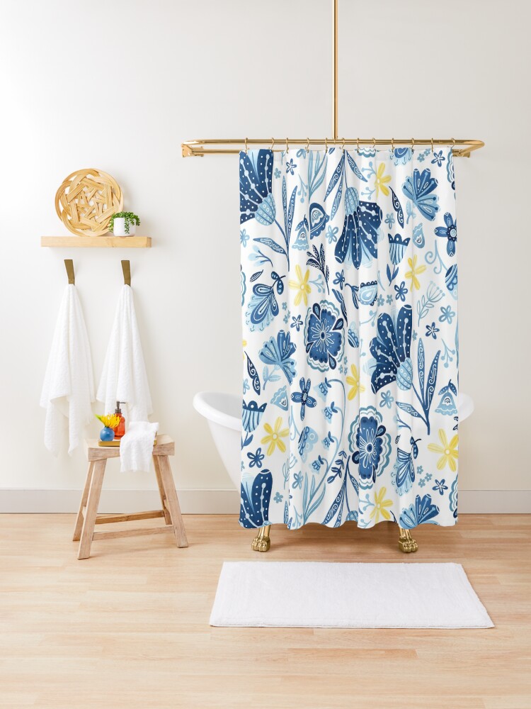 Blue Floral Shower Curtain By Noondaydesign Redbubble