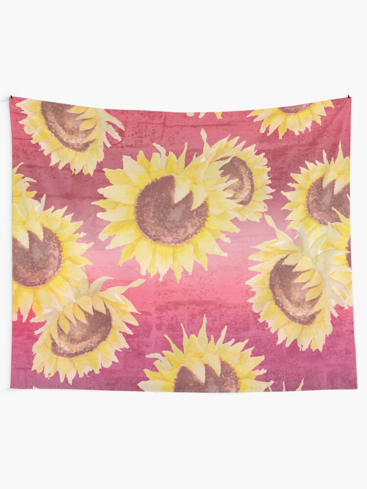 Alternate view of Pretty Sunflowers on Distressed Brick Tapestry