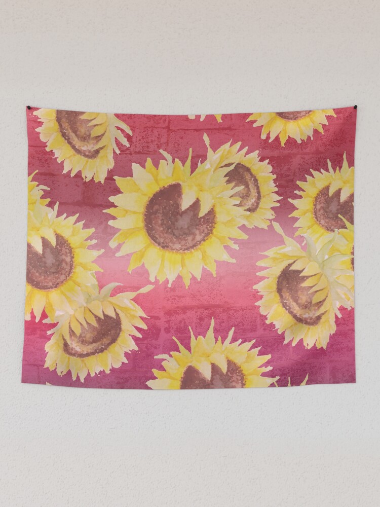Alternate view of Pretty Sunflowers on Distressed Brick Tapestry