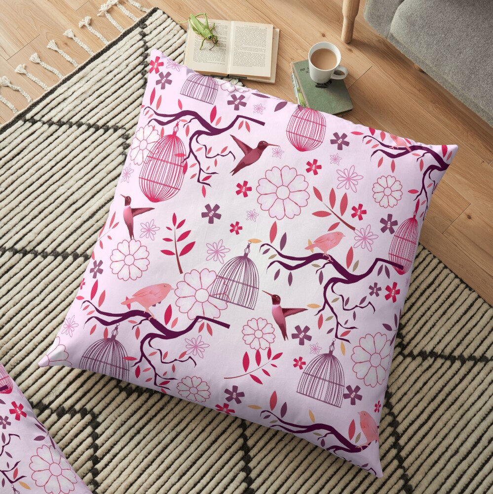 Red Birds of Paradise Fabric Print Floor Pillow
