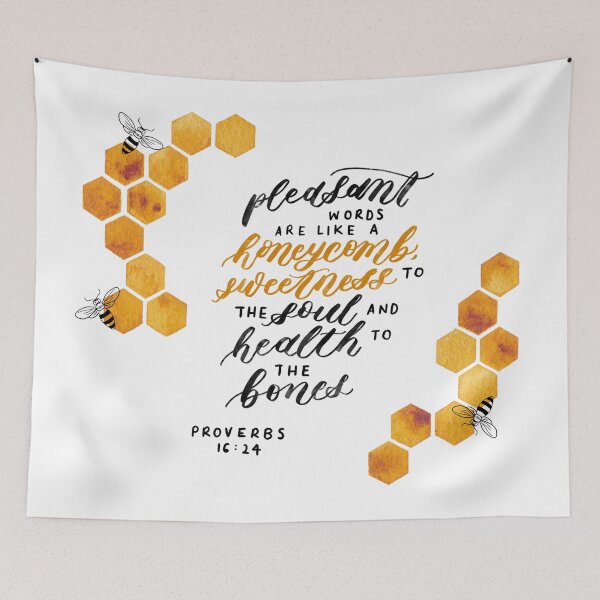 Item preview, honeybee and honeycomb painting designed and sold by floweringwords.