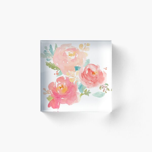 Pfingstrosen Aquarell Bouquet Acrylblock
