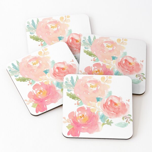 Peony Flower Cork Coasters - Pack of 4