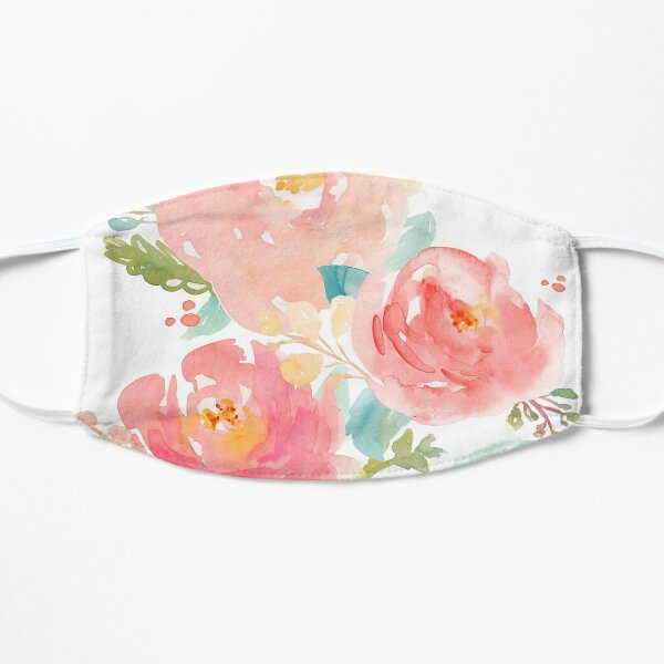 Peonies Watercolor Bouquet Flat Mask