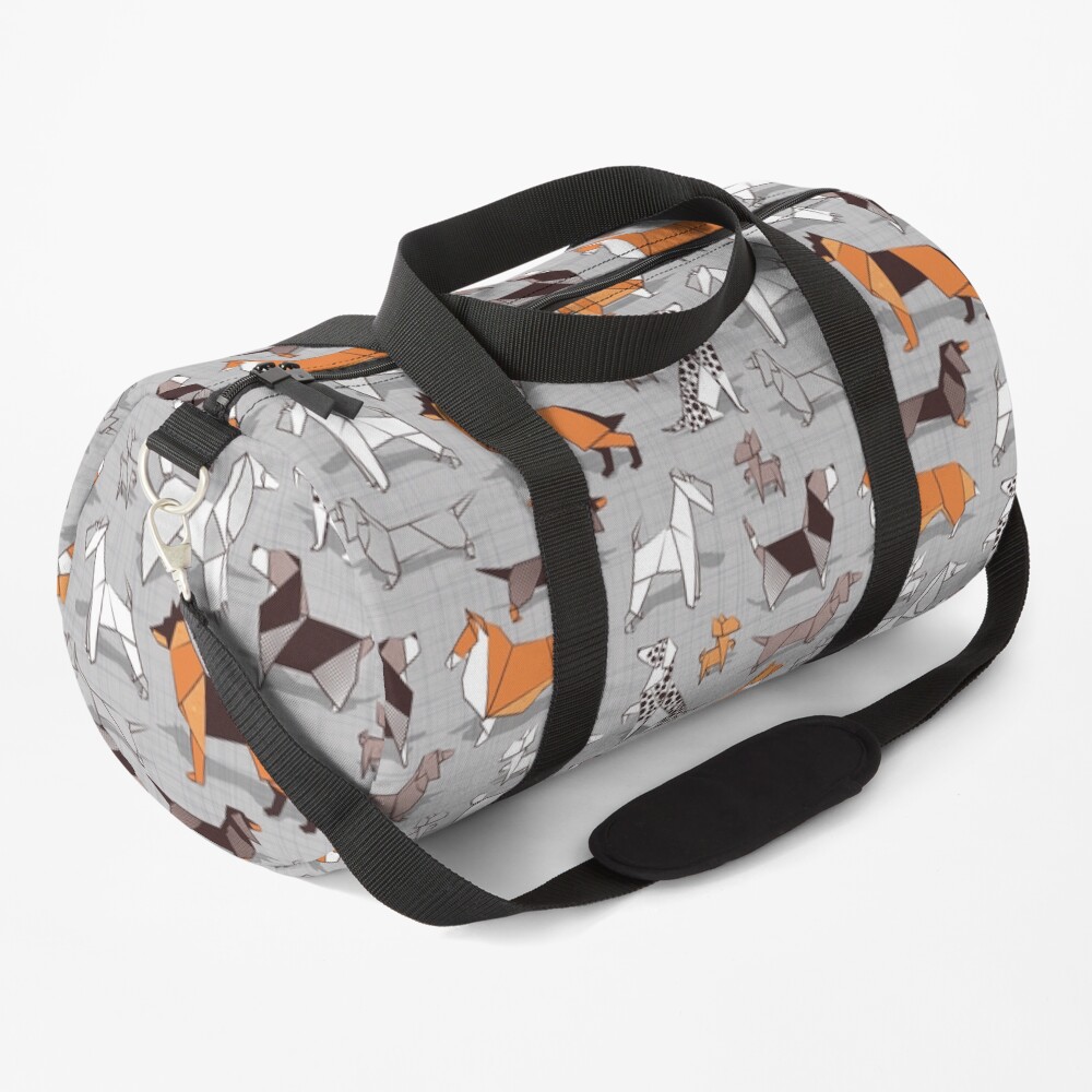 Origami doggie friends // grey linen texture background Duffle Bag